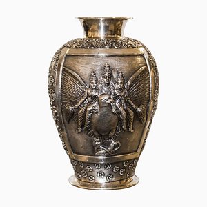 Colonial Age Oriental Silver Vase, 1900s-ZCI-751973