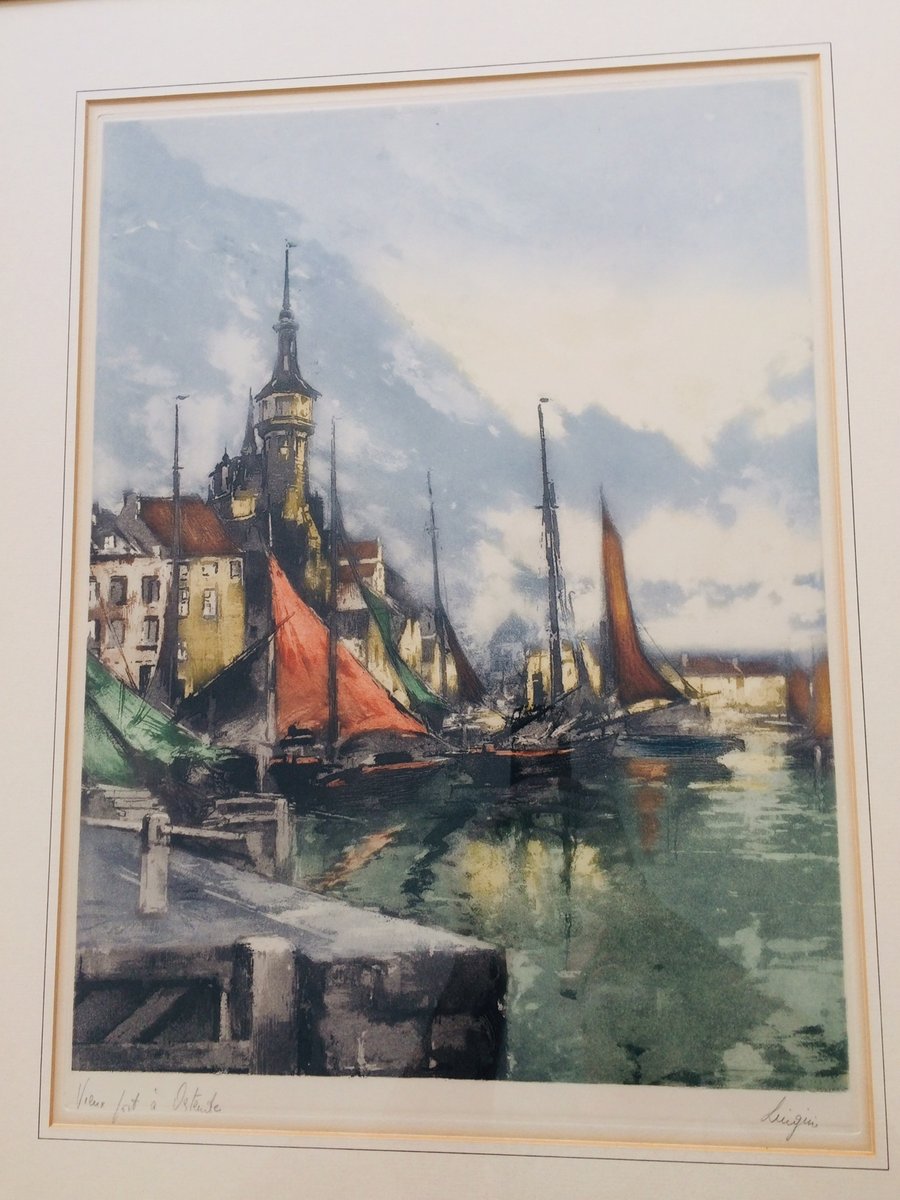 Color Etching, F. J. Luigini Vieux, Port À Ostende, Early 1900s