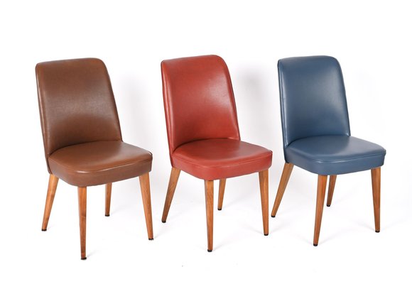 Colored Leather Chairs from Anonima Castelli, 1950s, Italy, Set of 4-JDR-1274884