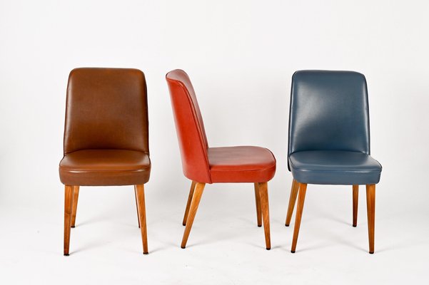 Colored Leather Chairs from Anonima Castelli, 1950s, Italy, Set of 4-JDR-1274884