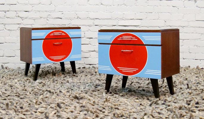 Colorful Bedside Tables With Glass Countertop, 1960s, Set of 2-QFD-1311161