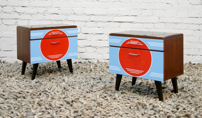 Colorful Bedside Tables With Glass Countertop, 1960s, Set of 2-QFD-1311161