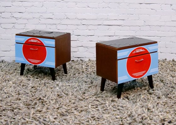 Colorful Bedside Tables With Glass Countertop, 1960s, Set of 2-QFD-1311161