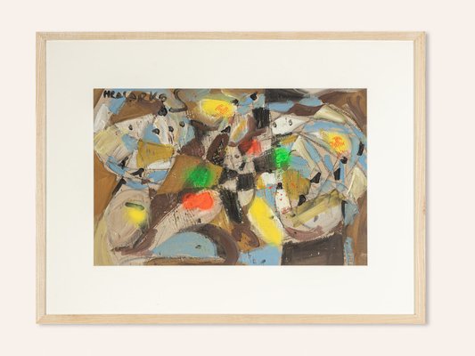 Colorful Fragmentation, Gouache on Thick Paper, Framed-GPP-1095793