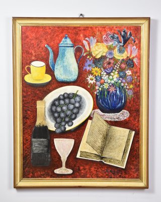 Colorful Still Life, Gouache Behind Acrylic Glass, 2000s, Framed-CJU-1749728