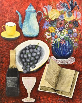 Colorful Still Life, Gouache Behind Acrylic Glass, 2000s, Framed-CJU-1749728