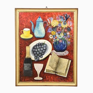 Colorful Still Life, Gouache Behind Acrylic Glass, 2000s, Framed-CJU-1749728