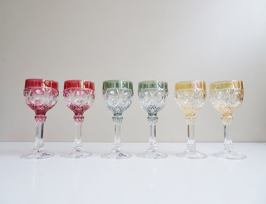 Colorful Wine Glasses in Hofbauer Lead Crystal, Germany, 1970s, Set of 6-BLG-1776926