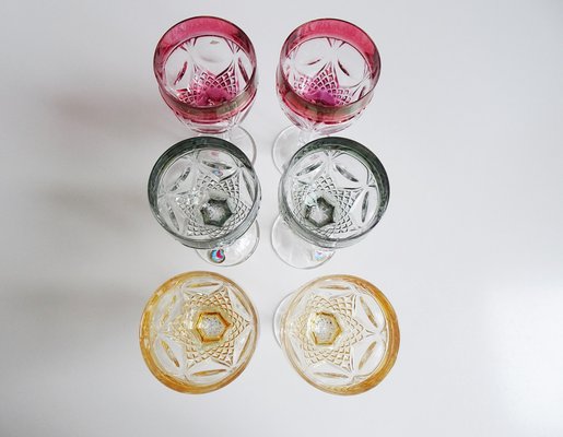 Colorful Wine Glasses in Hofbauer Lead Crystal, Germany, 1970s, Set of 6-BLG-1776926