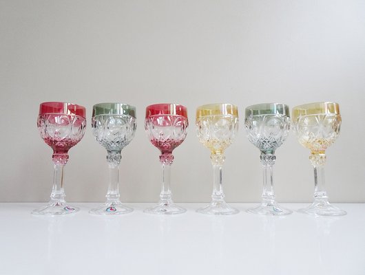 Colorful Wine Glasses in Hofbauer Lead Crystal, Germany, 1970s, Set of 6-BLG-1776926