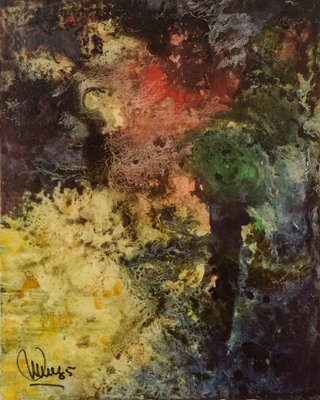 Colourful Abstract Painting, 20th-Century, Oil on Paper-AOI-1178957