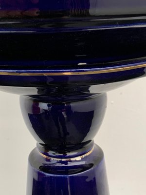 Column and Vase in Gold Cobalt Blue Ceramic and Decals, 1920s, Set of 2-IJR-1407169