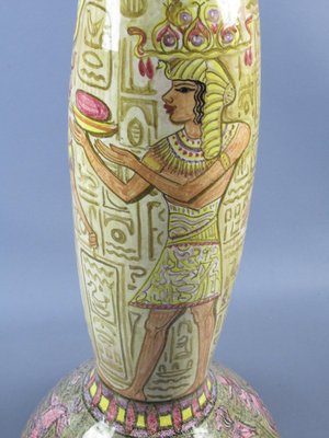 Column Totem Vase in Terracotta Majolica with Hand-Painted Egyptian Decor by Nereo Boaretto, 1950s-PWG-1797972