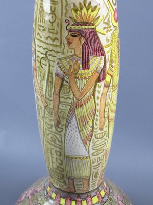 Column Totem Vase in Terracotta Majolica with Hand-Painted Egyptian Decor by Nereo Boaretto, 1950s-PWG-1797972