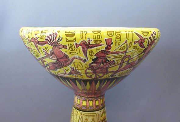 Column Totem Vase in Terracotta Majolica with Hand-Painted Egyptian Decor by Nereo Boaretto, 1950s-PWG-1797972