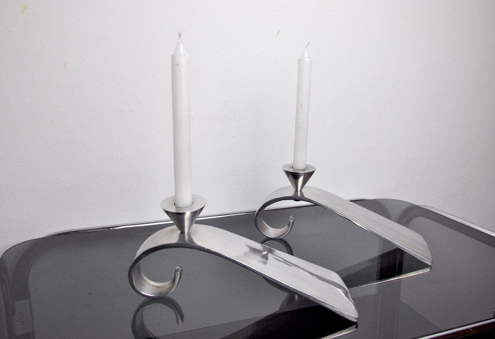 Comma Candlesticks attributed to Matthew Hilton, England, 1980s, Set of 2