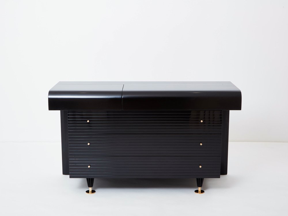 Commode in Black Lacquered Brass by Pierre Cardin, 1980s