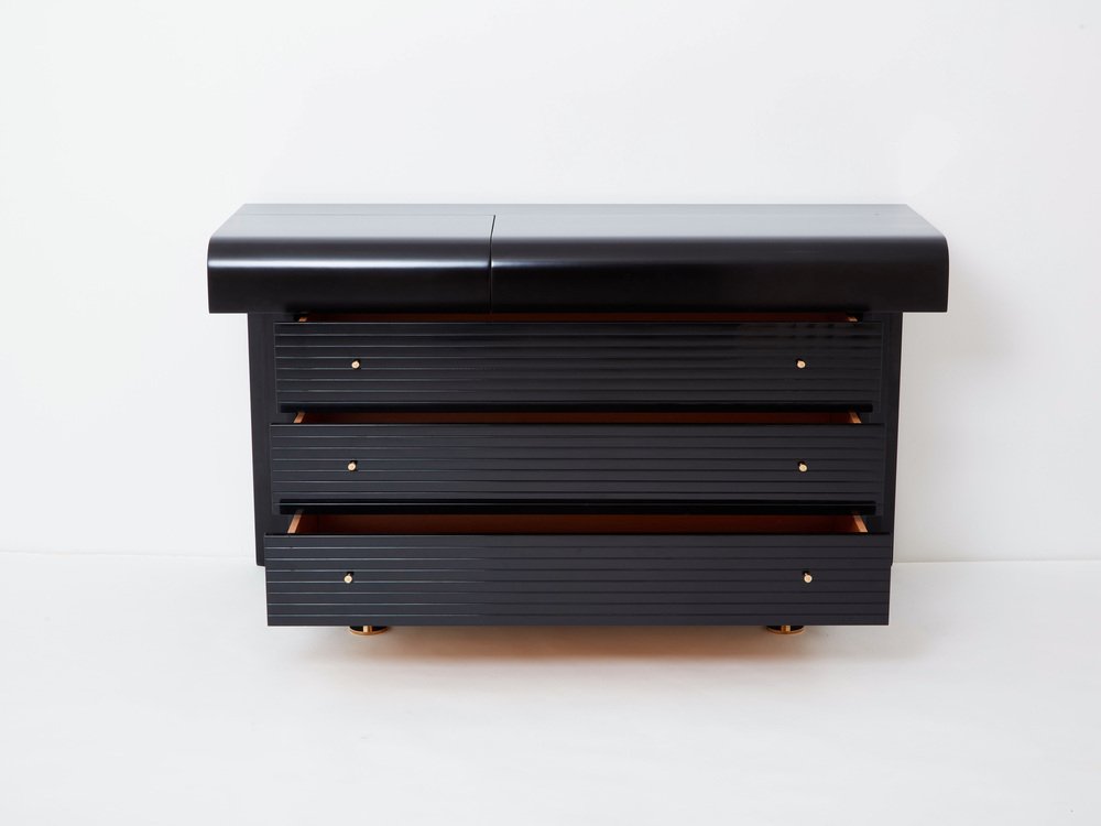 Commode in Black Lacquered Brass by Pierre Cardin, 1980s