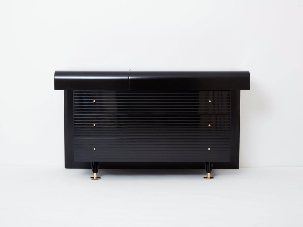 Commode in Black Lacquered Brass by Pierre Cardin, 1980s