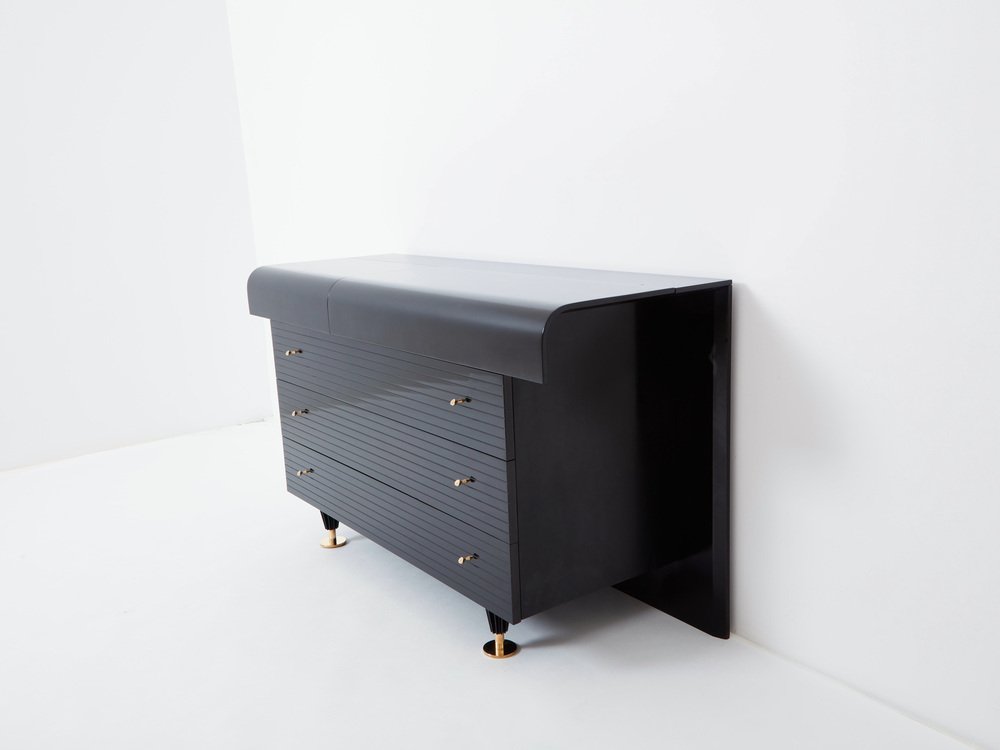 Commode in Black Lacquered Brass by Pierre Cardin, 1980s