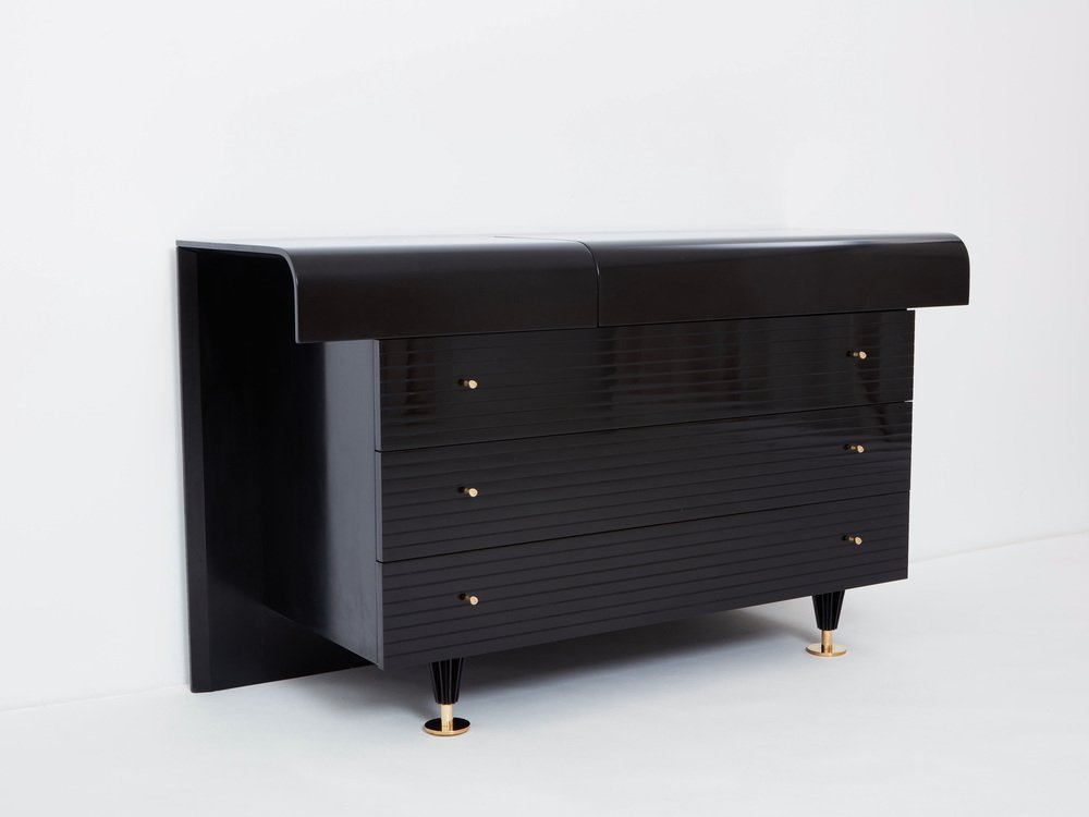 Commode in Black Lacquered Brass by Pierre Cardin, 1980s