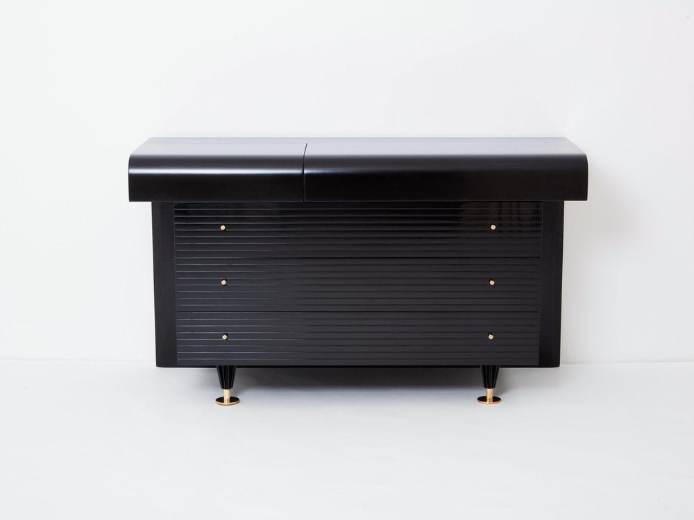 Commode in Black Lacquered Brass by Pierre Cardin, 1980s