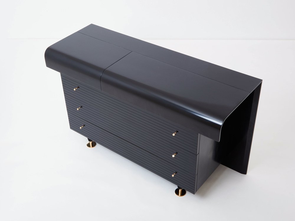 Commode in Black Lacquered Brass by Pierre Cardin, 1980s