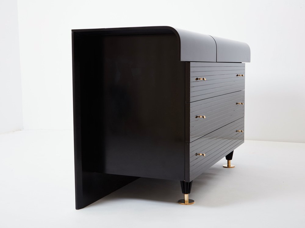 Commode in Black Lacquered Brass by Pierre Cardin, 1980s