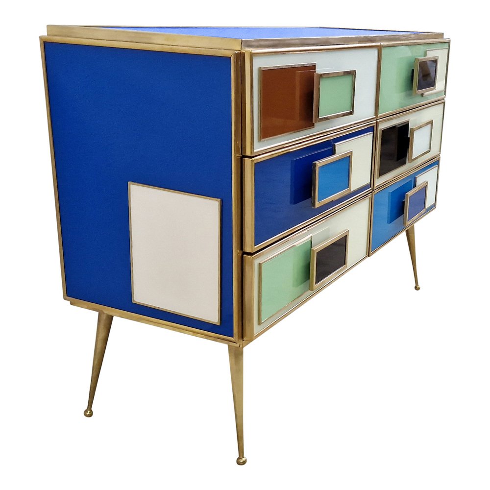 Commode with 6 Drawers in Multicolor Murano Glass, 1980s