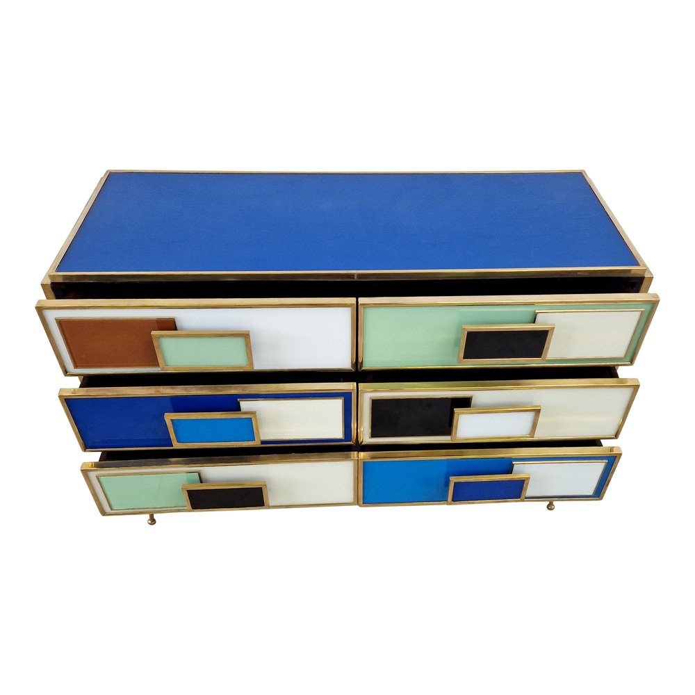 Commode with 6 Drawers in Multicolor Murano Glass, 1980s