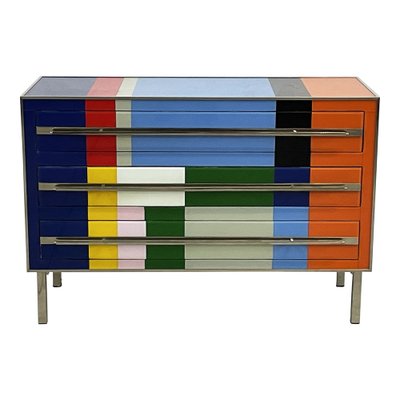 Commode with Three Drawers in Multicolor Murano Glass, 1980s-BEW-1795765