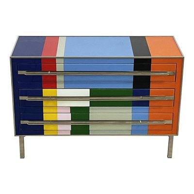 Commode with Three Drawers in Multicolor Murano Glass, 1980s-BEW-1795765