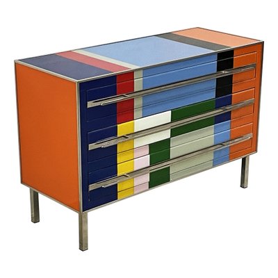 Commode with Three Drawers in Multicolor Murano Glass, 1980s-BEW-1795765