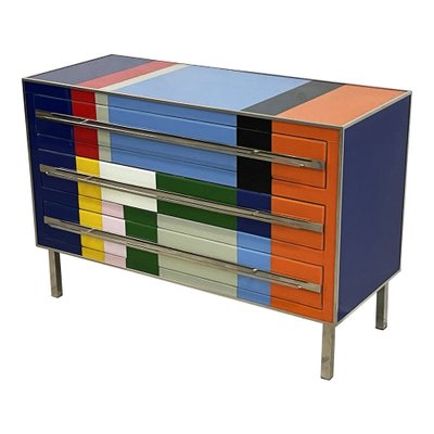 Commode with Three Drawers in Multicolor Murano Glass, 1980s-BEW-1795765