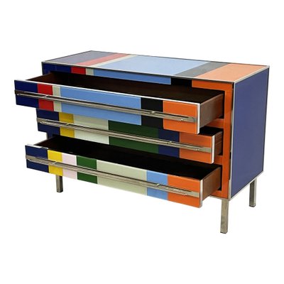 Commode with Three Drawers in Multicolor Murano Glass, 1980s-BEW-1795765