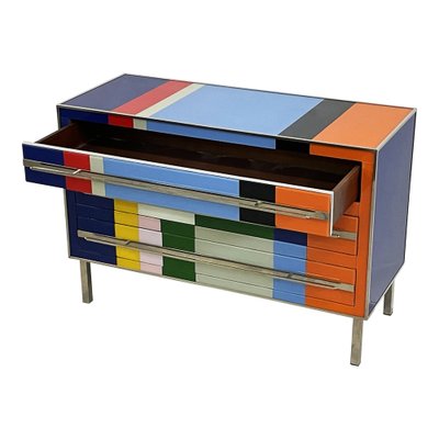 Commode with Three Drawers in Multicolor Murano Glass, 1980s-BEW-1795765