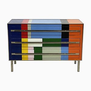 Commode with Three Drawers in Multicolor Murano Glass, 1980s-BEW-1795765