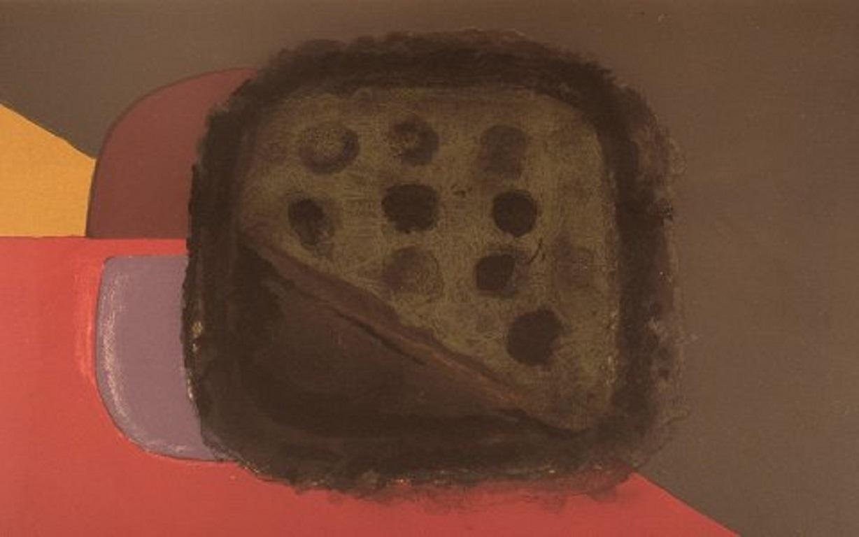 Concrete Composition Color Lithography by Jean Piaubert, France, 1960s