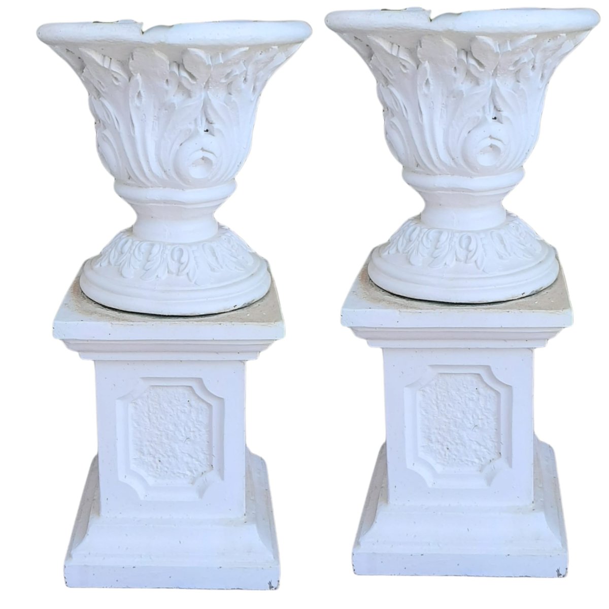 Concrete Garden Flower Planters with Pedestals, Set of 2