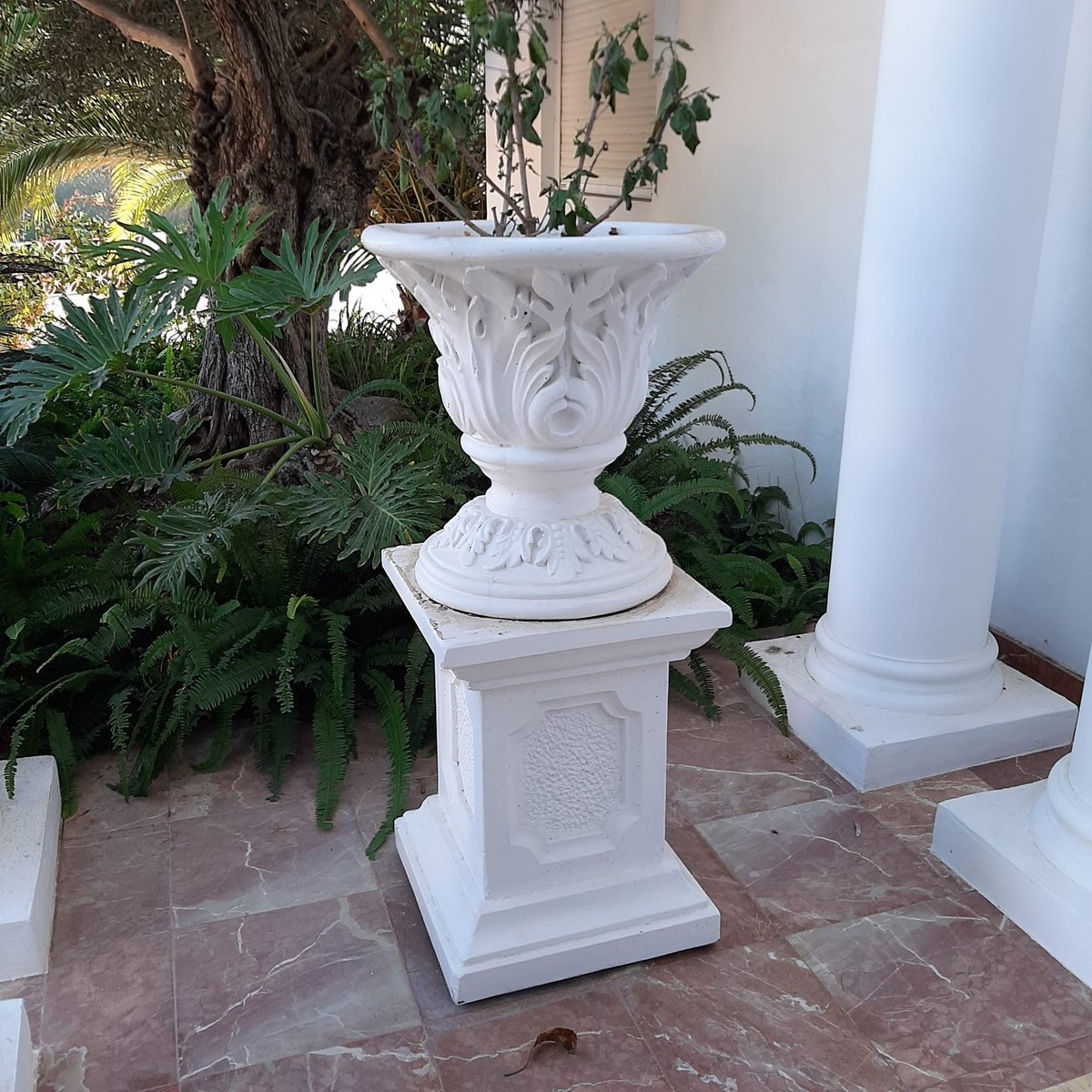 Concrete Garden Flower Planters with Pedestals, Set of 2