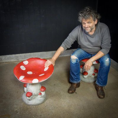 Concrete Mushrooms Painted Chair in Red with White Dots-IA-1412583