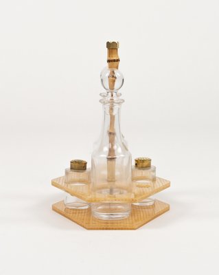 Condiment Set in Acrylic Glass, Wicker and Brass in the style of Christian Dior, Italy, 1970s, Set of 5-LYQ-2020943