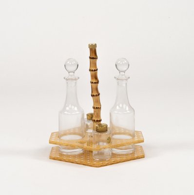 Condiment Set in Acrylic Glass, Wicker and Brass in the style of Christian Dior, Italy, 1970s, Set of 5-LYQ-2020944