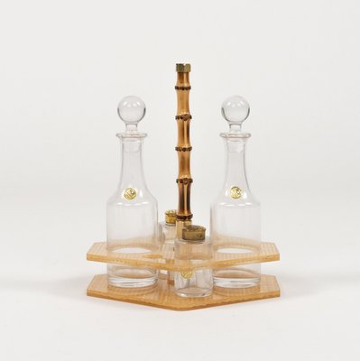 Condiment Set in Acrylic Glass, Wicker and Brass in the style of Christian Dior, Italy, 1970s, Set of 5-LYQ-2020943