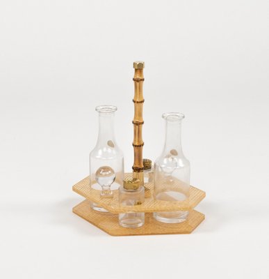 Condiment Set in Acrylic Glass, Wicker and Brass in the style of Christian Dior, Italy, 1970s, Set of 5-LYQ-2020943