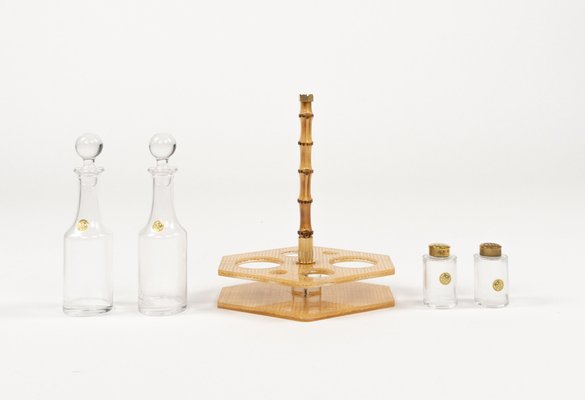 Condiment Set in Acrylic Glass, Wicker and Brass in the style of Christian Dior, Italy, 1970s, Set of 5-LYQ-2020943