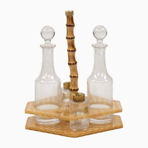 Condiment Set in Acrylic Glass, Wicker and Brass in the style of Christian Dior, Italy, 1970s, Set of 5-LYQ-2020944