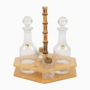 Condiment Set in Acrylic Glass, Wicker and Brass in the style of Christian Dior, Italy, 1970s, Set of 5-LYQ-2020943