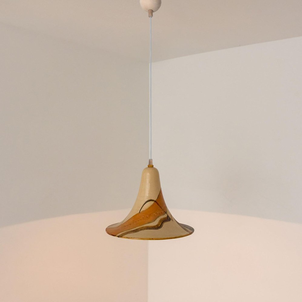 Cone Beige Orange Ceramic Pendant Light, 1970