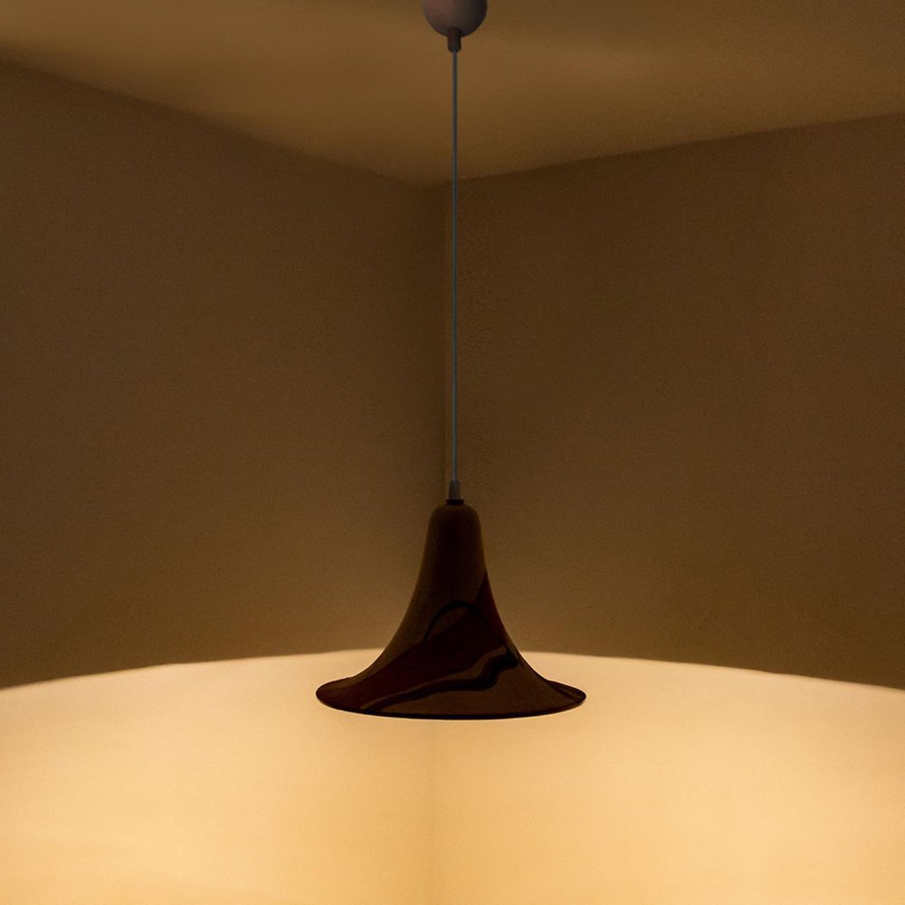 Cone Beige Orange Ceramic Pendant Light, 1970